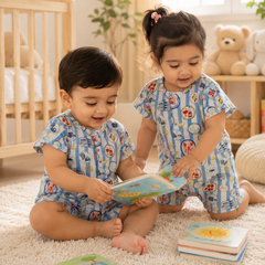 Coastal Picnic | Short Sleeves | Unisex Romper Bodysuit | 100% Cotton Muslin for 0 to 2 Yrs