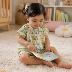Cactus Green | Short Sleeves | Unisex Romper Bodysuit | 100% Cotton Muslin for 0 to 2 Yrs