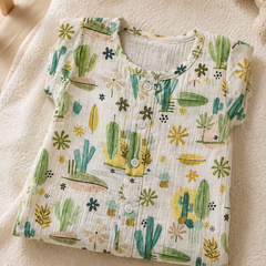 Cactus Green | Short Sleeves | Unisex Romper Bodysuit | 100% Cotton Muslin for 0 to 2 Yrs