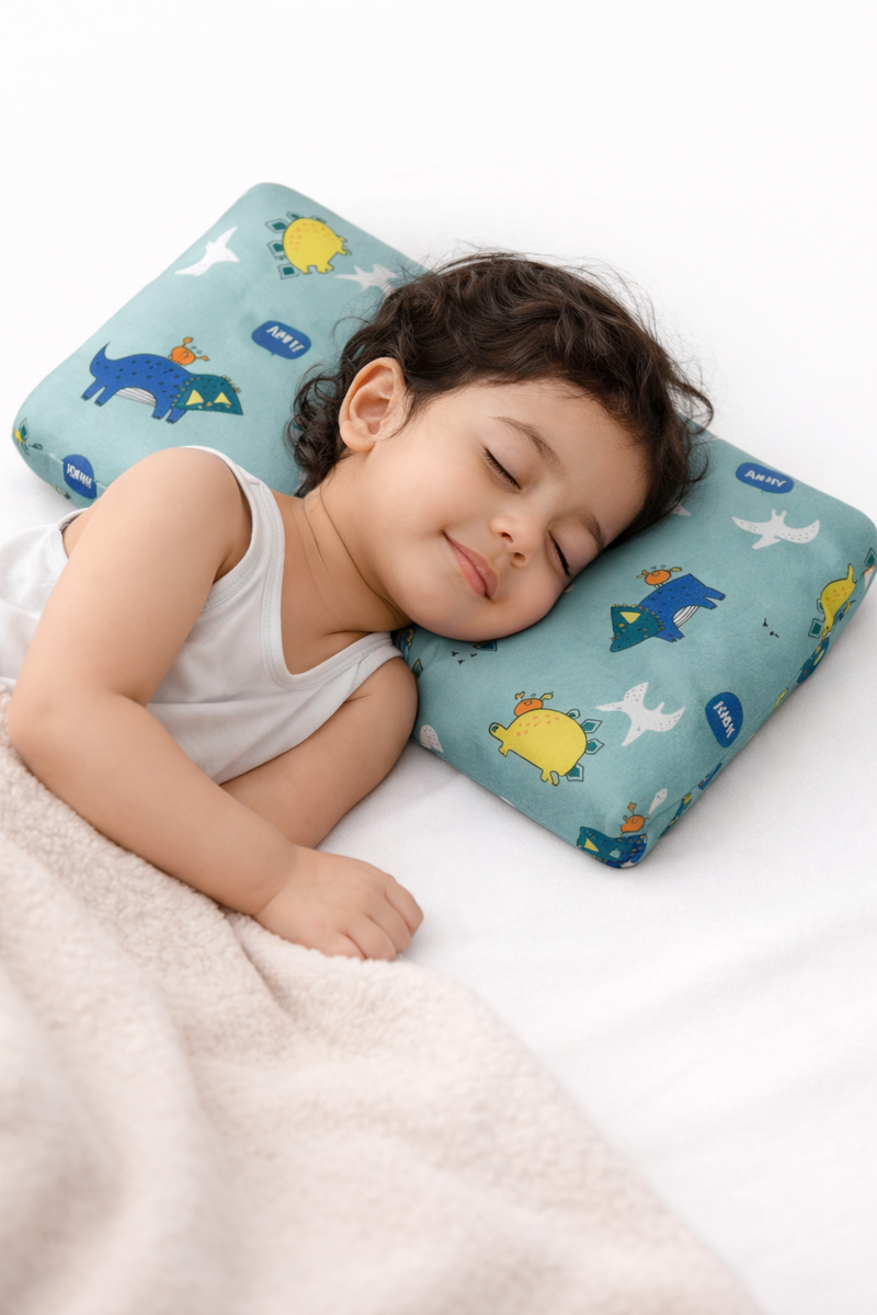 Kradyl Kroft Cervical Memory Foam Pillow for Kids 3 to 8 Yrs - Green Dino
