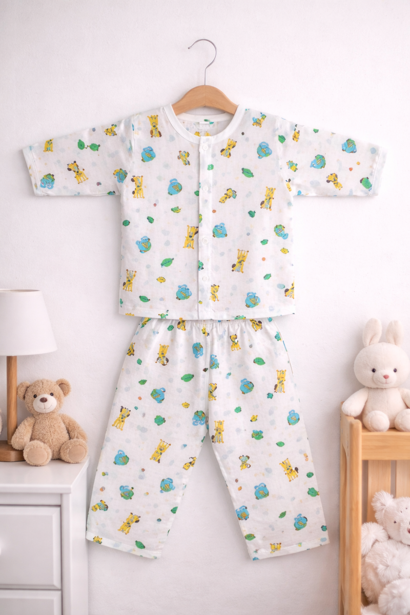 Elephant - Kradyl Kroft Checkered Smooth Style Double Layered Soft Muslin Night Suit Set for New Born to 6 Years
