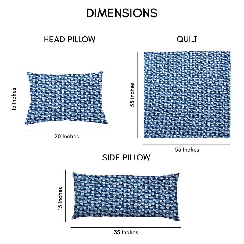 Kradyl Kroft Kids 3 Pcs Bedding Set with Removable Covers | Duvet, Pillow and Lumbar Pillow with 100% Cotton Covers - Clouds
