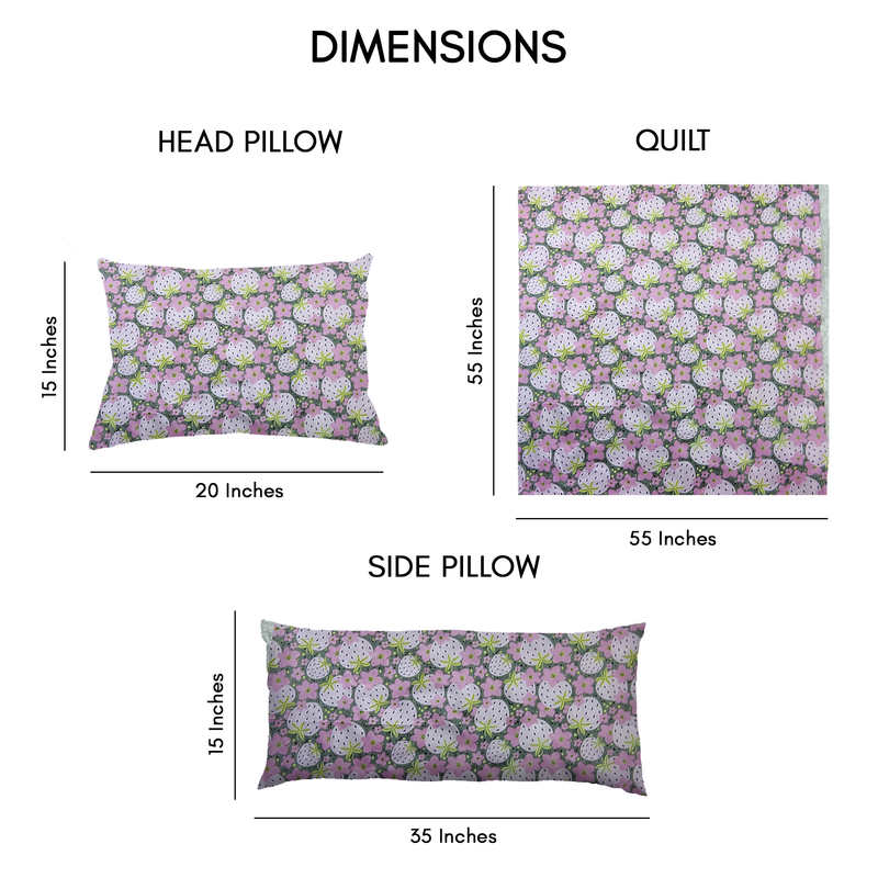 Kradyl Kroft Kids 3 Pcs Bedding Set with Removable Covers | Duvet, Pillow and Lumbar Pillow with 100% Cotton Covers - Very Berry