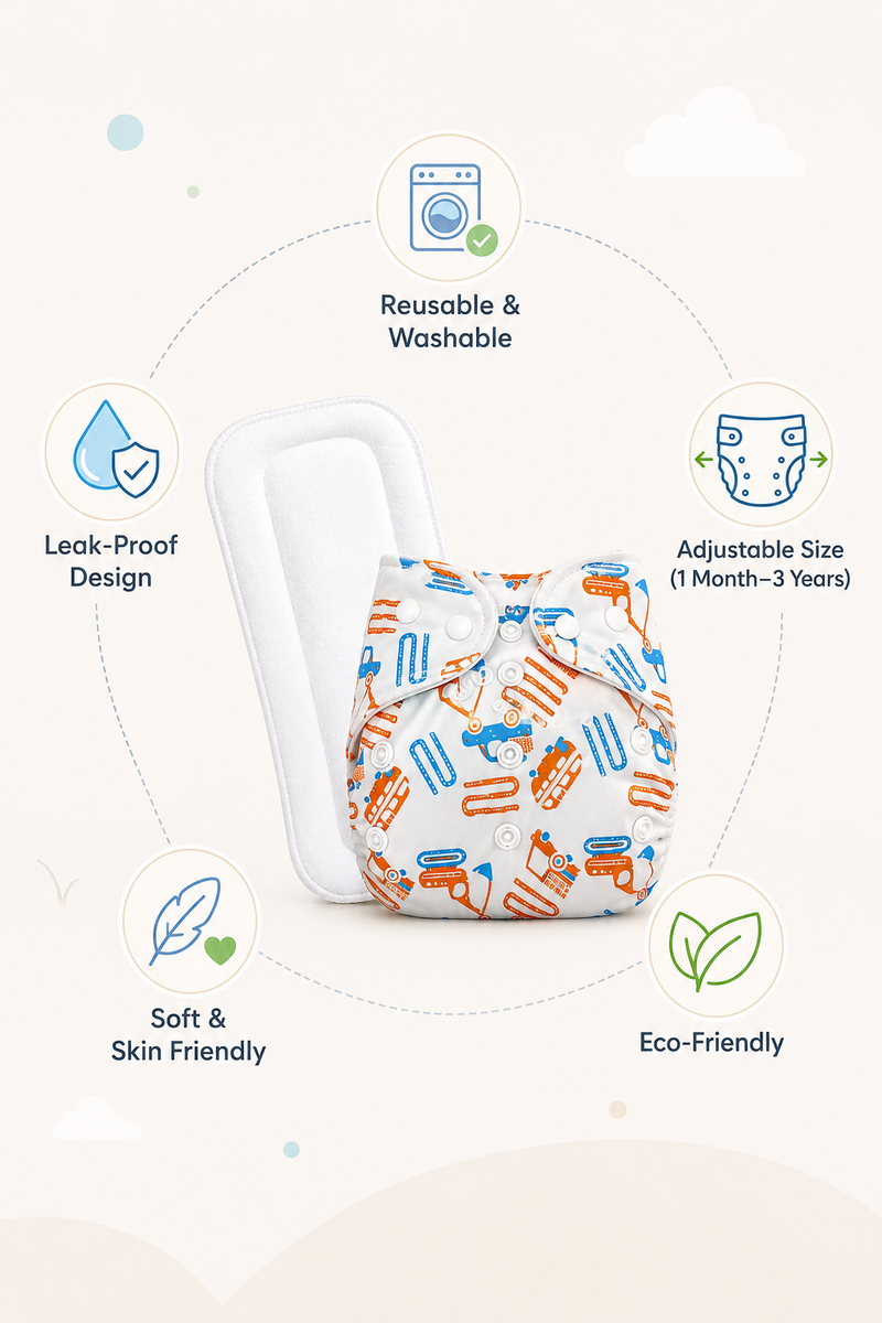 Adjustable Reusable Diaper Pant - Zag Cars