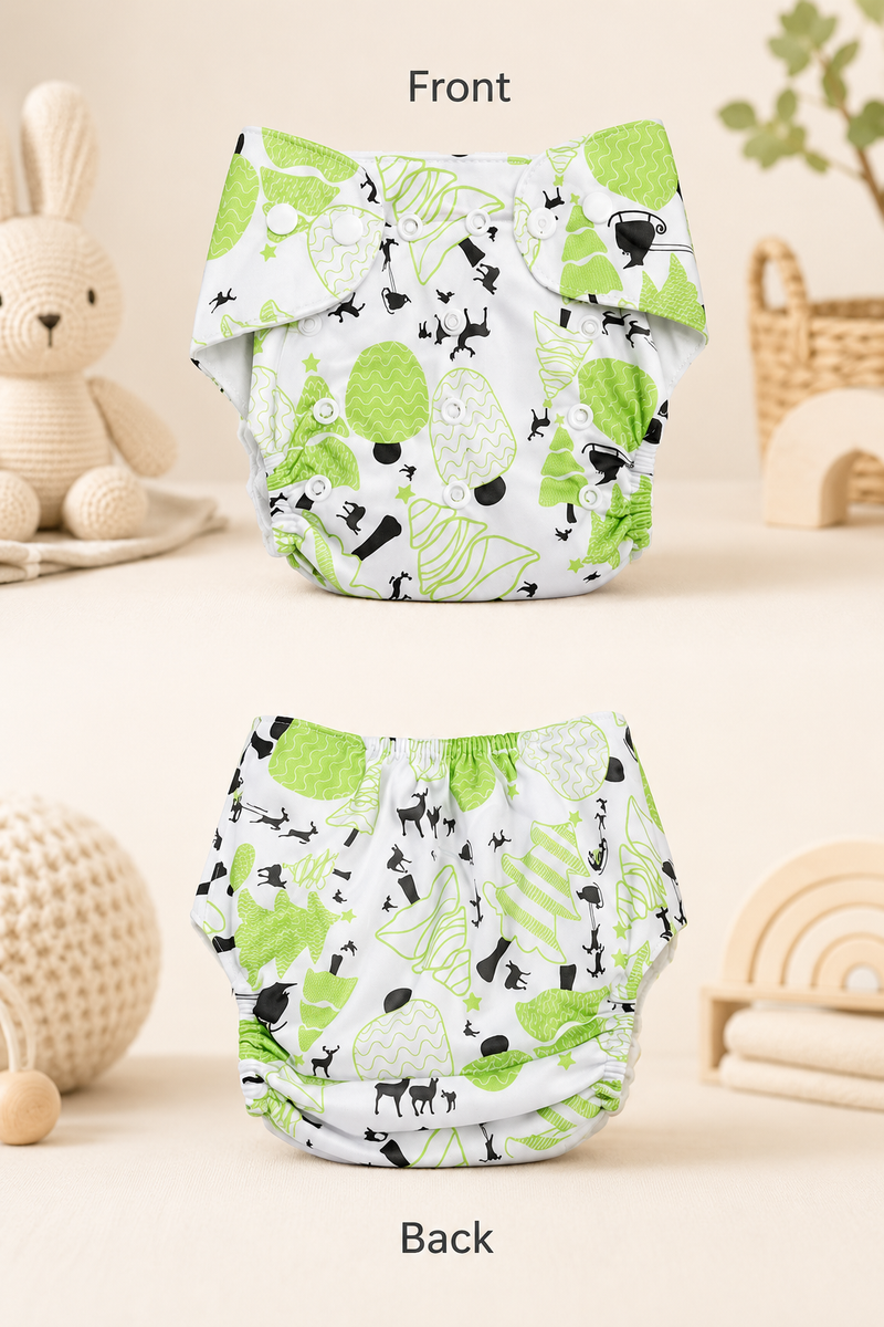 Adjustable Reusable Diaper Pant - Green Xmas