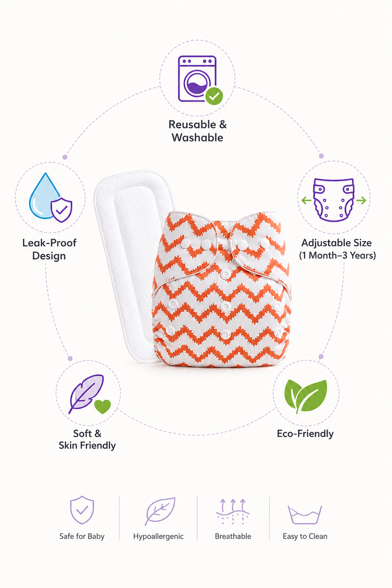 Adjustable Reusable Diaper Pant - Orange Chevron