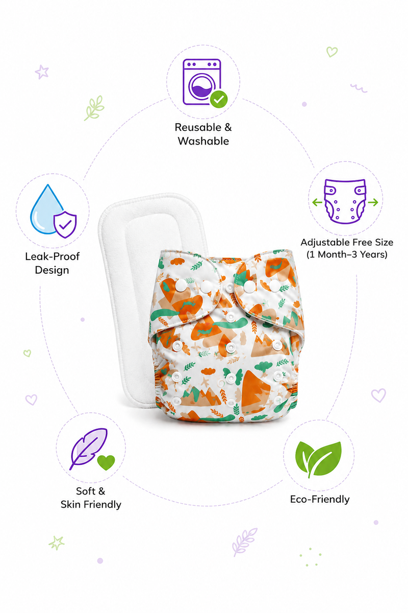 Adjustable Reusable Diaper Pant - Mountains