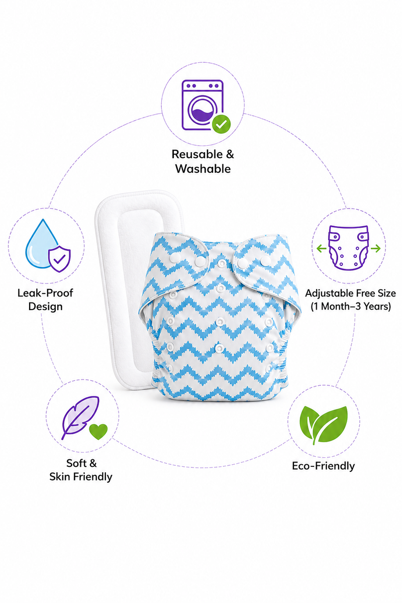 Adjustable Reusable Diaper Pant - Blue Chevron