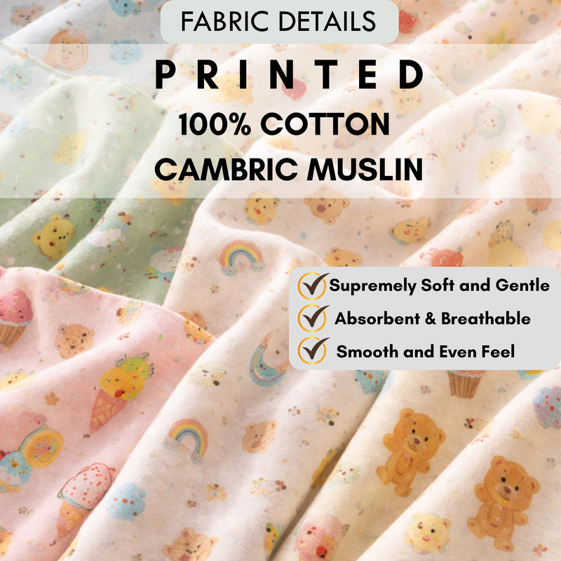 Green Lion - 100% Cotton Lightweight Cambric Soft Unisex Muslin Set for New Born to 6 Years