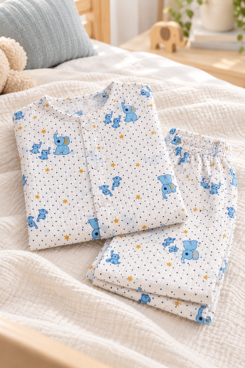 2Ellis |Full Sleeves| 120 GSM Checkered Muslin Fabric |  Soft Unisex Muslin Set for New Born to 6 Years