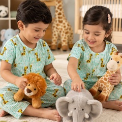 Green Giraffe |Half Sleeves| Checkered Muslin| Soft Unisex Muslin Set for New Born to 6 Years