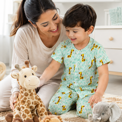 Green Giraffe |Half Sleeves| Checkered Muslin| Soft Unisex Muslin Set for New Born to 6 Years