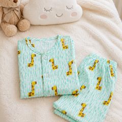 Green Giraffe |Half Sleeves| Checkered Muslin| Soft Unisex Muslin Set for New Born to 6 Years