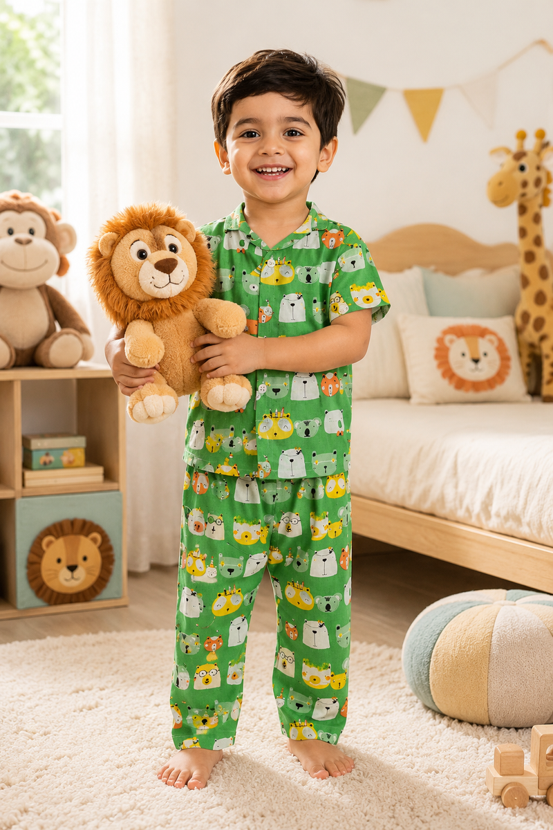 Green Panda - 100% Cotton Poplin | Unisex | Half Sleeve Cotton Sets for New Born to 6 Years