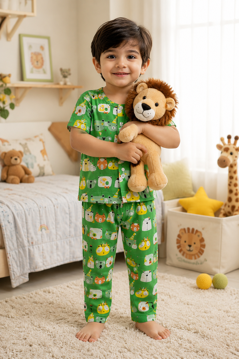 Green Panda - 100% Cotton Poplin | Unisex | Half Sleeve Cotton Sets for New Born to 6 Years