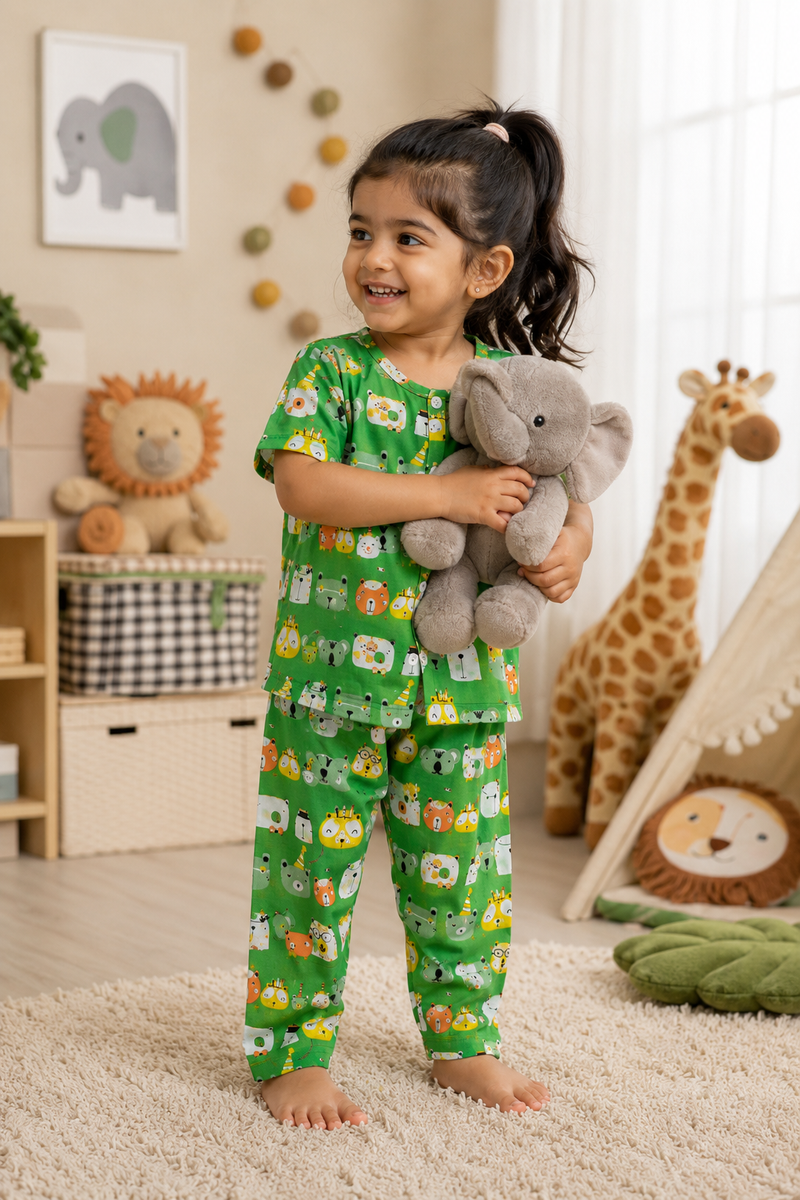 Green Panda - 100% Cotton Poplin | Unisex | Half Sleeve Cotton Sets for New Born to 6 Years