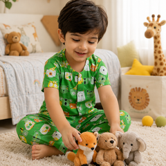 Green Panda - 100% Cotton Poplin | Unisex | Half Sleeve Cotton Sets for New Born to 6 Years