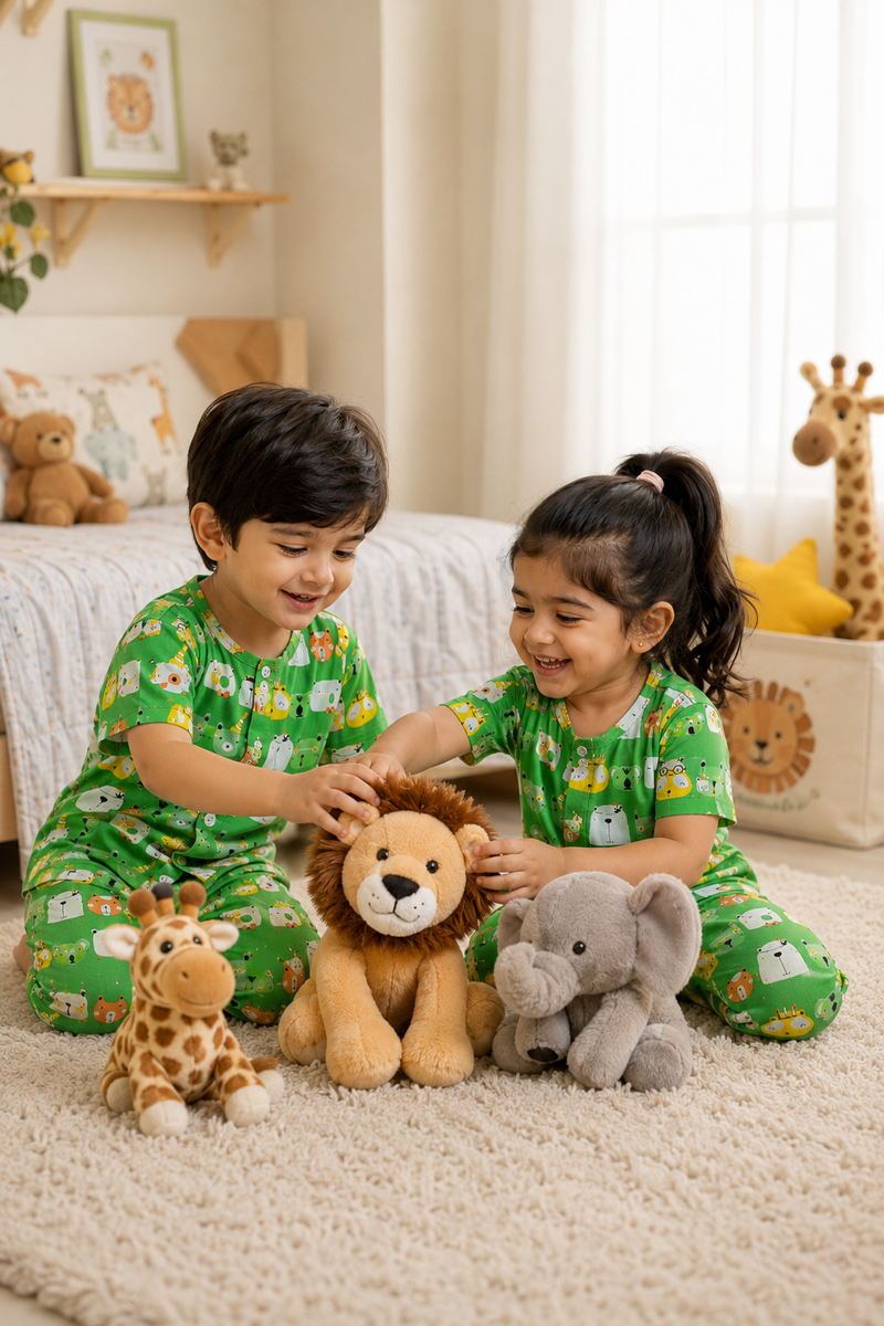 Green Panda - 100% Cotton Poplin | Unisex | Half Sleeve Cotton Sets for New Born to 6 Years