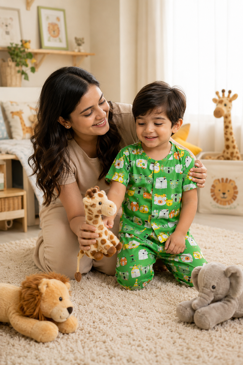 Green Panda - 100% Cotton Poplin | Unisex | Half Sleeve Cotton Sets for New Born to 6 Years
