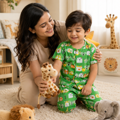 Green Panda - 100% Cotton Poplin | Unisex | Half Sleeve Cotton Sets for New Born to 6 Years