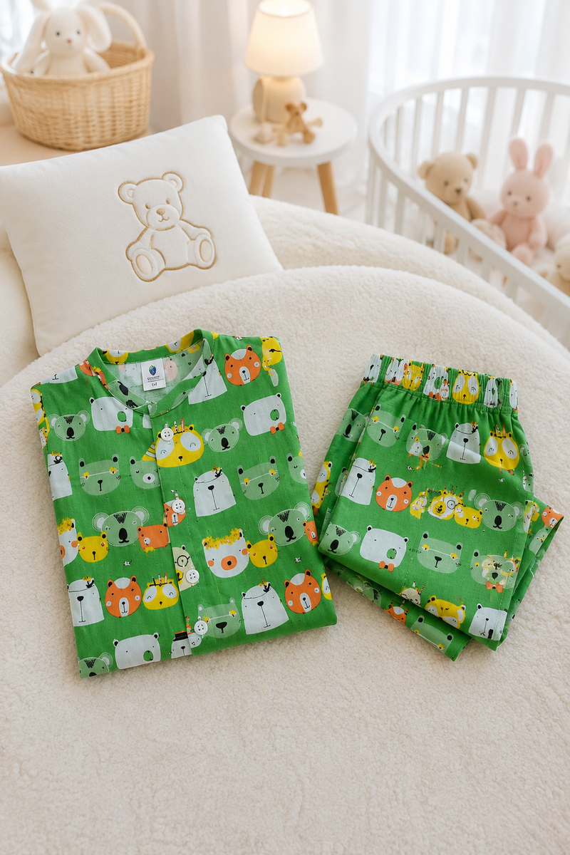 Green Panda - 100% Cotton Poplin | Unisex | Half Sleeve Cotton Sets for New Born to 6 Years