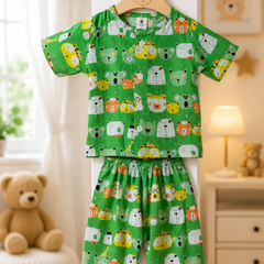 Green Panda - 100% Cotton Poplin | Unisex | Half Sleeve Cotton Sets for New Born to 6 Years