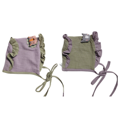 Green Purple Kradyl Kroft Baby Caps Set of 2 with Soft Toy Embellishment