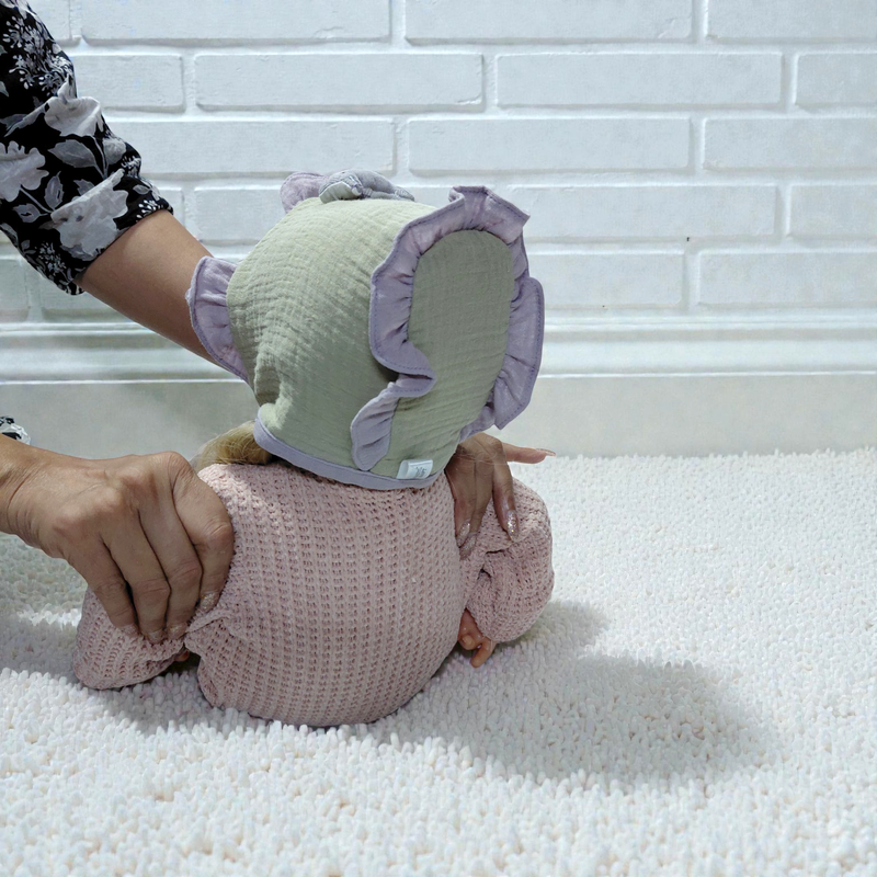 Green Purple Kradyl Kroft Baby Caps Set of 2 with Soft Toy Embellishment