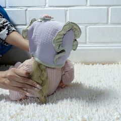 Green Purple Kradyl Kroft Baby Caps Set of 2 with Soft Toy Embellishment
