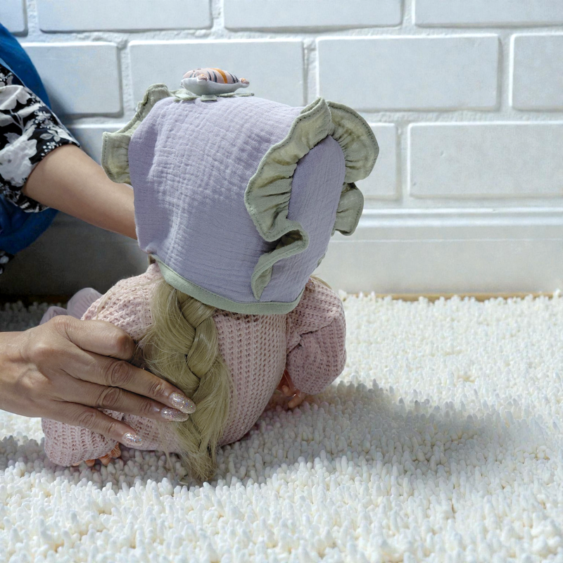 Green Purple Kradyl Kroft Baby Caps Set of 2 with Soft Toy Embellishment