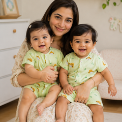 Green Sheep | Short Sleeves | Unisex Romper Bodysuit | 100% Cotton Muslin for 0 to 2 Yrs