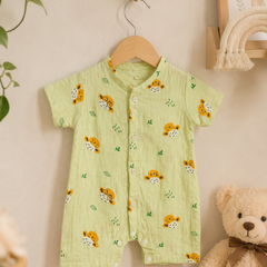 Green Sheep | Short Sleeves | Unisex Romper Bodysuit | 100% Cotton Muslin for 0 to 2 Yrs