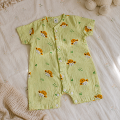 Green Sheep | Short Sleeves | Unisex Romper Bodysuit | 100% Cotton Muslin for 0 to 2 Yrs