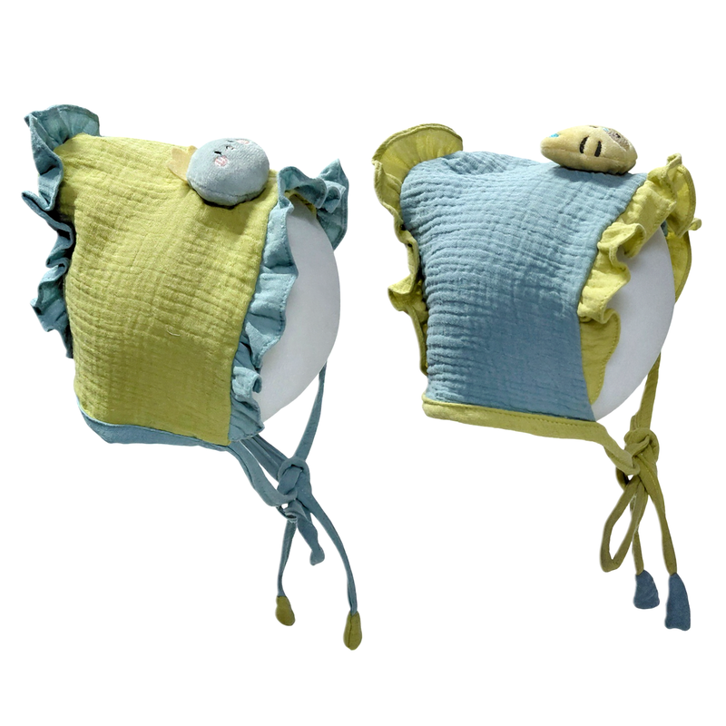 Green Teal Kradyl Kroft Baby Caps Set of 2 with Soft Toy Embellishment