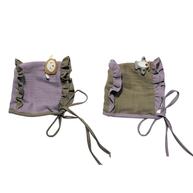 Grey Purple Kradyl Kroft Baby Caps Set of 2 with Soft Toy Embellishment