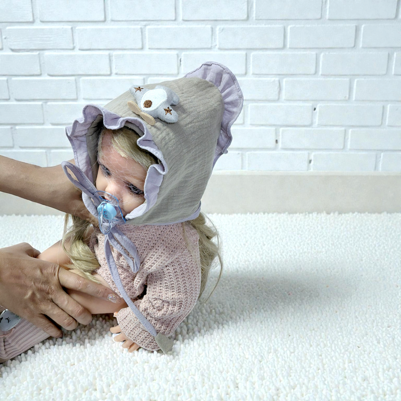 Grey Purple Kradyl Kroft Baby Caps Set of 2 with Soft Toy Embellishment