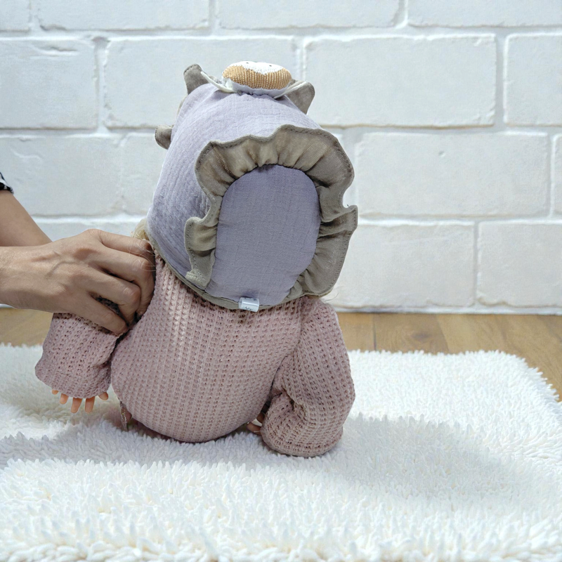 Grey Purple Kradyl Kroft Baby Caps Set of 2 with Soft Toy Embellishment