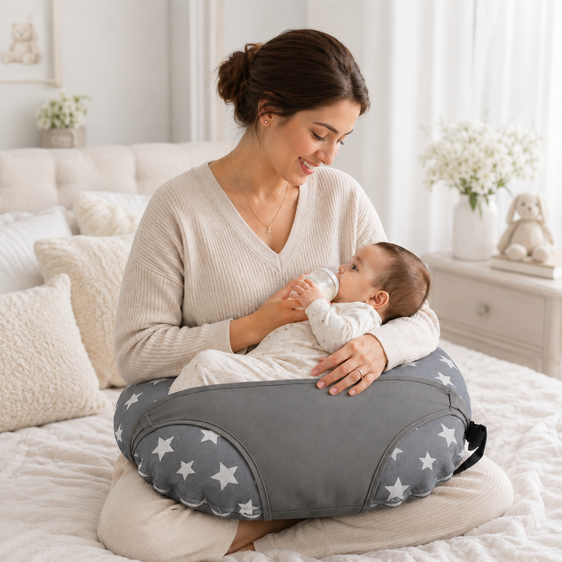 Grey Star-Baby Feeding Pillow | Nursing Pillow | Breastfeeding Pillow