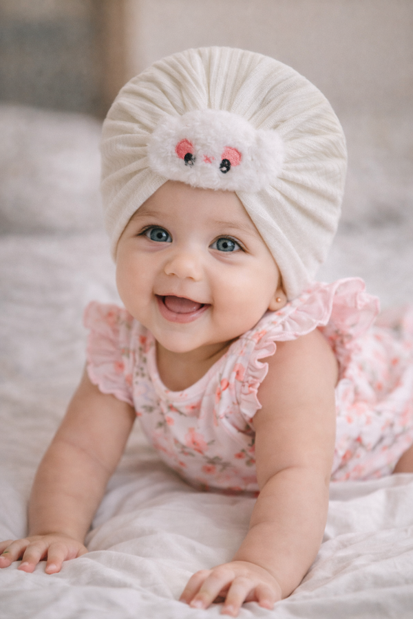 Kradyl Kroft Baby Girl Turban Cap | Stretchy Fabric | Good Fit - White