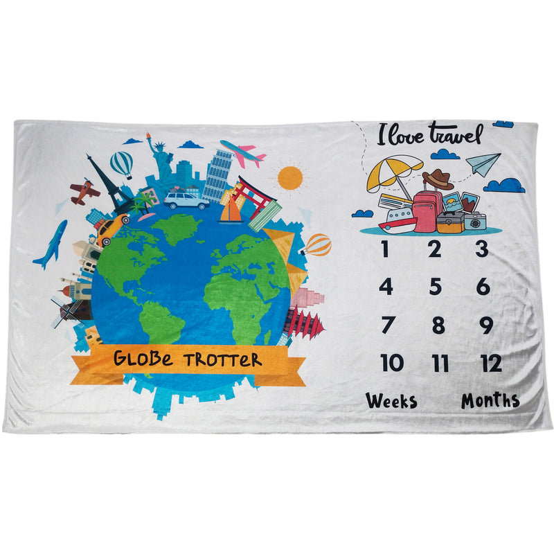 I Love Travel - Milestone Blanket Quilt with 6 Milestone Cards and Markers