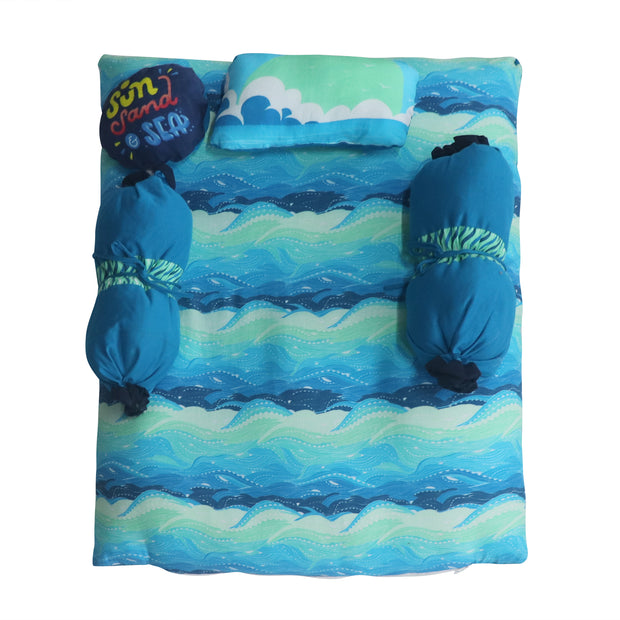 Kradyl Kroft 6 Pc Bedding Set for Infants | Baby Bedding Set | Baby Mattress with Quilt | Side Pillows | Head Pillow (Sun&sand)