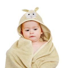 Yellow Sheep Cotton Hooded Baby Bath Towel with Baby Loofah