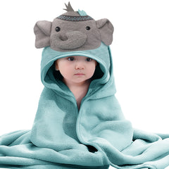 Teal Elli Cotton Hooded Baby Bath Towel with Baby Loofah