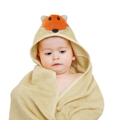 Yellow Lion Cotton Hooded Baby Bath Towel with Baby Loofah