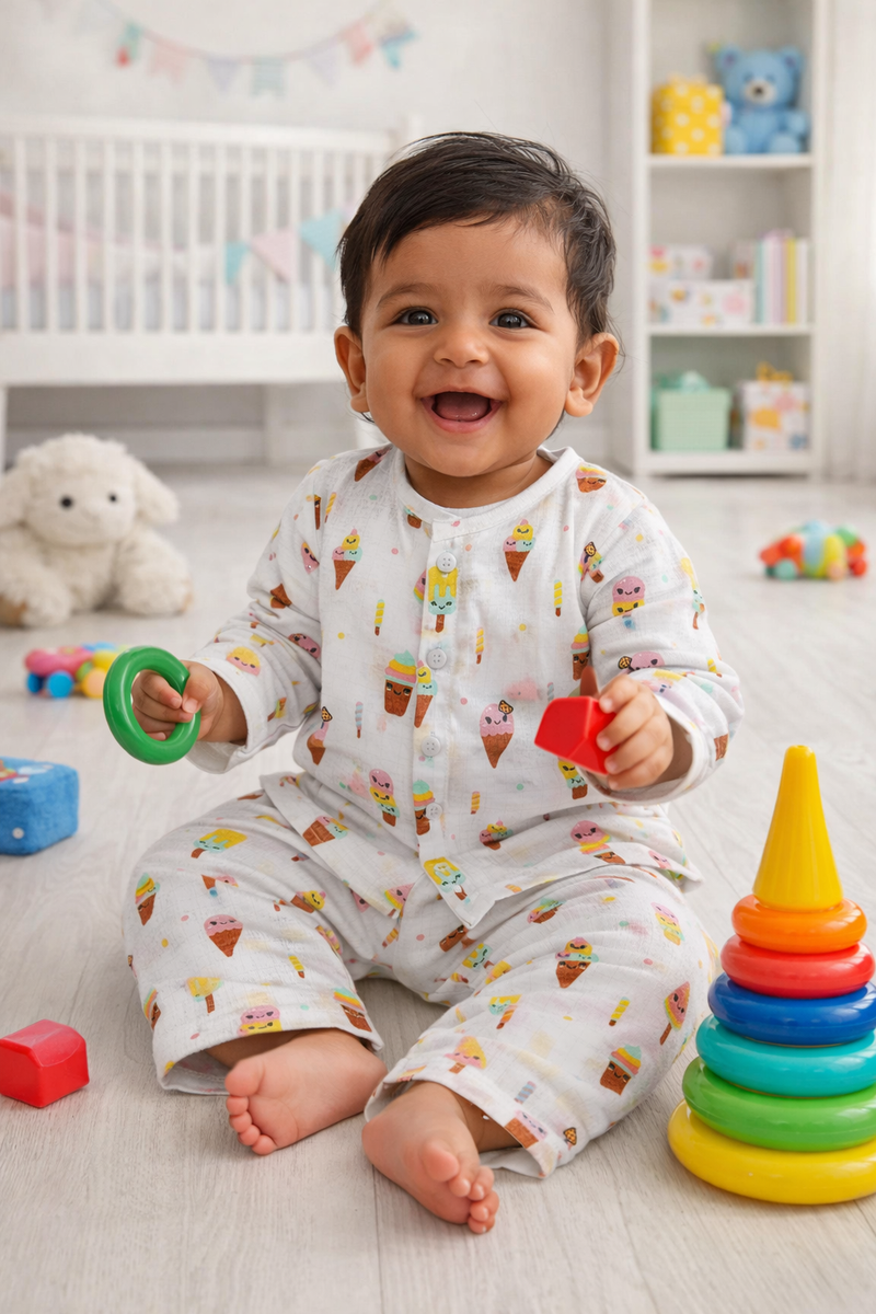 Ice Cream | Checkered Muslin | Soft Unisex Muslin Set for New Born to 6 Years