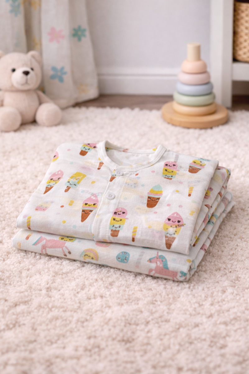 Ice Cream | Checkered Muslin | Soft Unisex Muslin Set for New Born to 6 Years