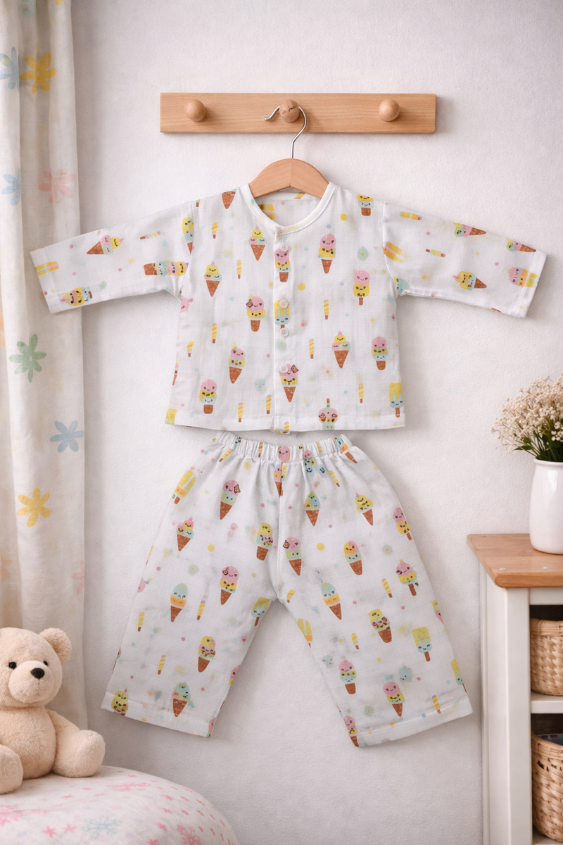 Ice Cream | Checkered Muslin | Soft Unisex Muslin Set for New Born to 6 Years