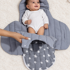 Quilted Butterfly Hooded Muslin Swaddle Blanket with Ties for 0-6 Months - Grey Star