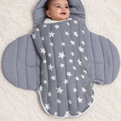 Quilted Butterfly Hooded Muslin Swaddle Blanket with Ties for 0-6 Months - Grey Star