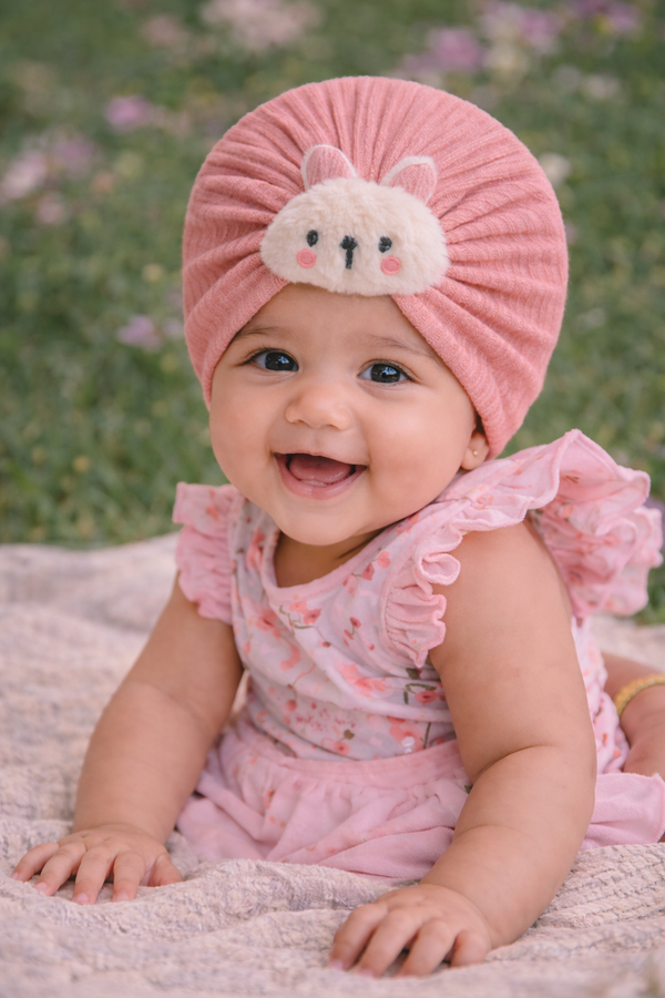 Kradyl Kroft Baby Girl Turban Cap | Stretchy Fabric | Good Fit - Peach